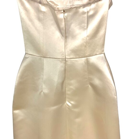 Bill Levkoff Strapless Champagne Satin Evening Gown 4 Column Wedding Black Tie - Picture 5 of 9